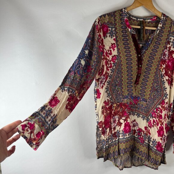 Aratta Silent Journey Womens Tunic Blouse Shirt Top Size Large Pink Floral Boho - Picture 5 of 13